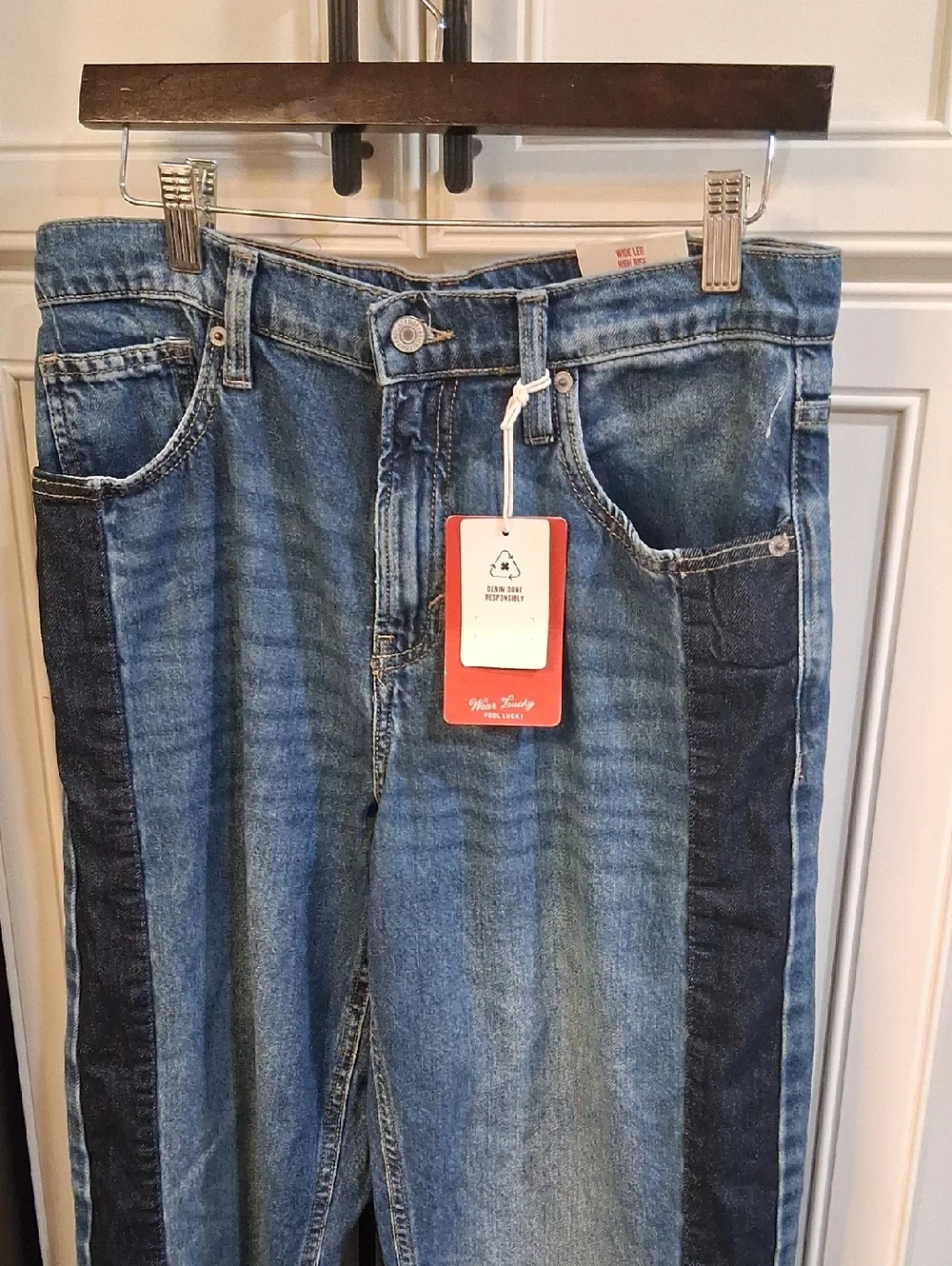 Lucky Brand Wide Leg Two-Tone Blue Jeans - Women NWT - Picture 3 of 9